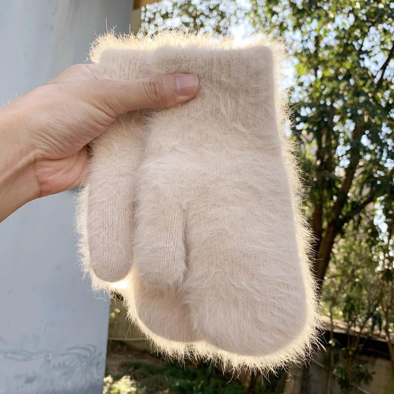 Women Winter Warm Cashmere Gloves Elastic Full Finger Mittens Soft Rabbit Fur Warm Plush Gloves Girls Knitted Riding Gloves