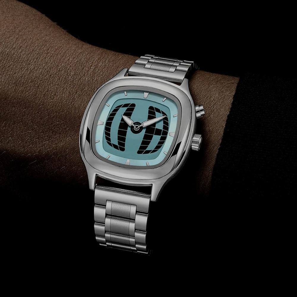 Y2K Alien Quartz Watch Light Blue Pointer Number Dual Display Stainless Steel Original Business Watches Men Dynamic Design Clcok