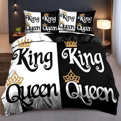 Design Couronne Roi Reine Noir Blanc Impression 3D Housse de Couette Douce Confortable Housse de Literie Textiles de Maison Housse de Couette Taies d'Oreiller