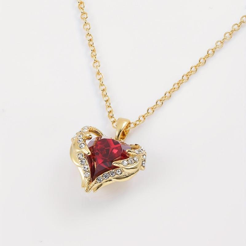Exquisite Luxurious Red Zircon Heart Pendant Necklace Women's Angel Wings Fashion Creative Wedding Party High Quality Gifts