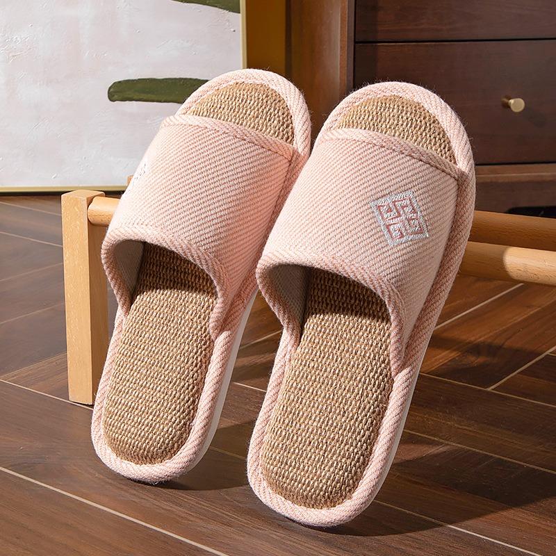 Home linen slippers women's summer indoor floor silent non-slip couple home cotton linen spring autumn sandals men's four seasons
