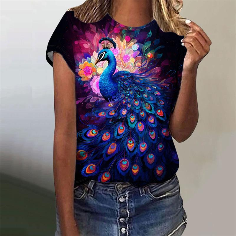 Buntes Schmetterling Tierdruck T-Shirt Damen Harajuku Vogel Blume Grafik Kurzarm T-Shirts Mode Grafik O-Ausschnitt T-Shirt Top