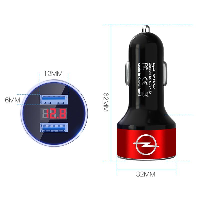 Car Charger 2 USB Ports Fast Charging Digital Display Car Accessories For Opel Astra J Insignia Astra G Corsa Zafira B Mokka Vivaro Meriva