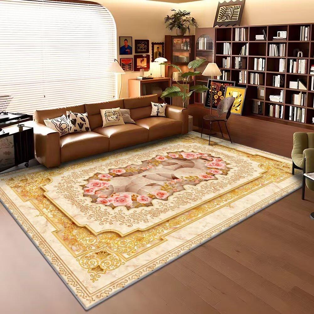 European Luxury Floral Carpet Living Room Large Area Rug Non-slip Coffee Table Mat Washable Bedroom Decoration Rug Customizable