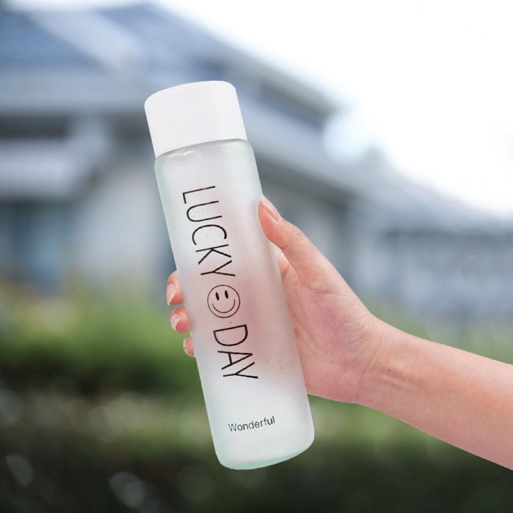 Frosted Smiley Glass Tea Cup Portable Gift Water Cup Rope Handy Cup Comes with Twine Cup