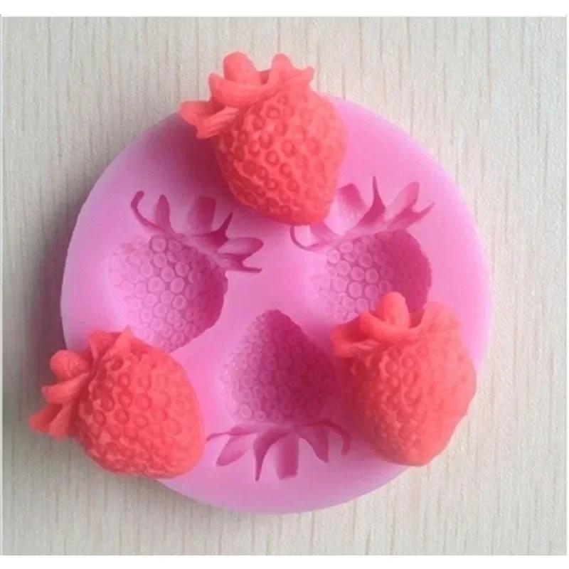 3D Molds Kitchen Baking Cake Decor Candle Soap Mould 3 Grid Small Strawberry Silicone Mold Creative DIY Chocolate Candy Flipping