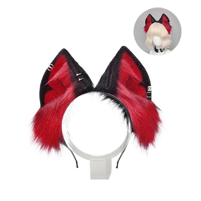 Plush Animal Ear Hairband for Women Girl Bendable Ear Hairhoop For Anime RolePlay and Halloween Event Gathering Props красный