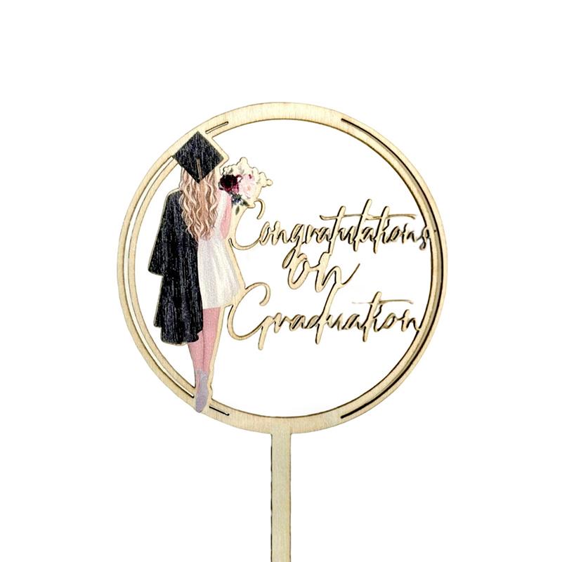 1pcs  Plugin Wooden Graduation Season Party Supplies Color Printed Acrylic Doctoral Gown Back Circular Cake Decoration