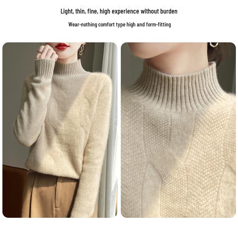 Three-Dimensional Cable Knit Pure Wool Sweater – Autumn/Winter Essential for Warmth & Style