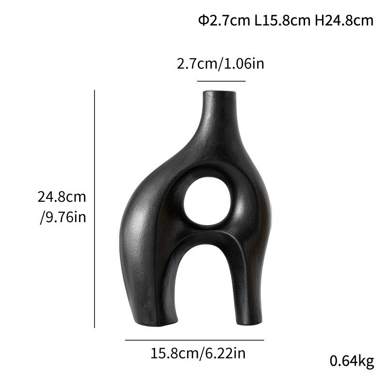 

Simple Special-Shaped Creative Ceramic Vase Office Homestay Soft Decoration Nordic Style Ornament Home Decoration V103-black large size