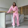 Completo casual in velluto europeo e americano giacca con cappuccio e zip manica lunga fondo con coulisse pantaloni a gamba larga set da due pezzi donna