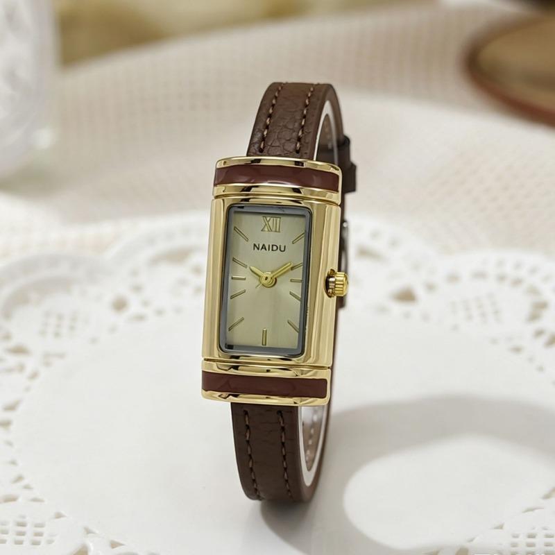 New Women Watch H Rectangular Dial Luxury Gift Wristwatch Fashion Leather Strap Lock Shaped Watch