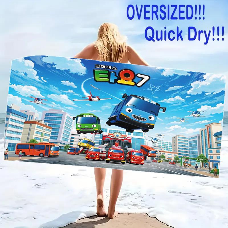 Tayo the Little Bus Print Beach Towel, Large Soft Quick Dry Towel for Beach Camping Swimming