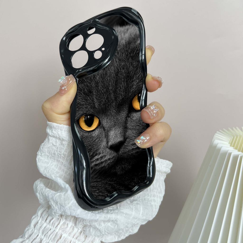 LZ3 Black Cat Green Eyes Clear Soft Wave Phone Cases for iPhone 15 13 Pro Max 12 Mini 14 8 Plus XS Max XR 6 Protection Back Cover