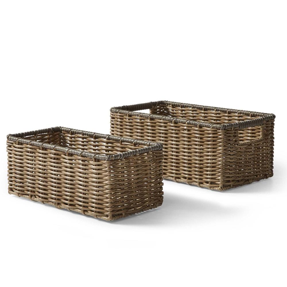 

2-Piece Storage Basket Set Poly Rattan Weave Iron Frame Rectangular Bins Cut-Out Handles Organization Home Office Cleaning United States