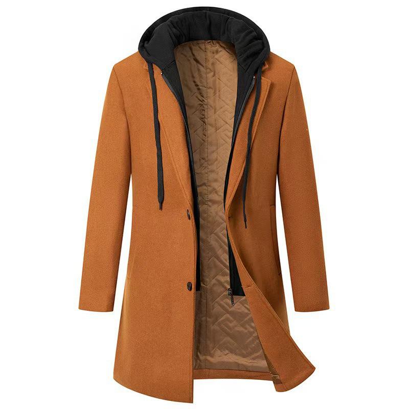 2023 Men's Korean Style Mid-Length Casual Coat with Detachable Hood - Trendy Long Sleeve Jacket