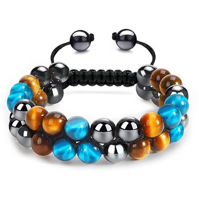 Beaded Bracelet Natural Blue Yellow Tigers Eye Stone Woven Adjustable Beads Bracelet For Men Women XYZ
