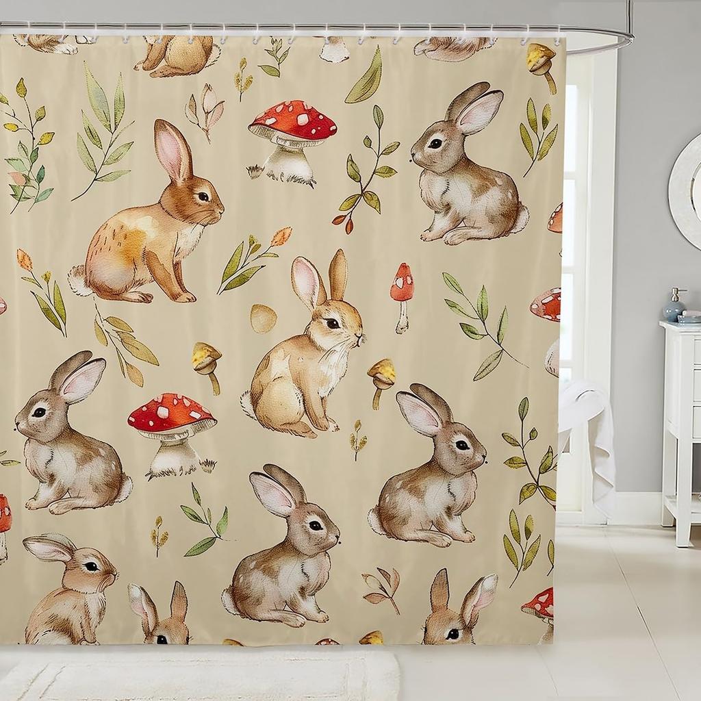 Easter Rabbit Bath Curtain Cute Bunny Shower Curtain For Kids Boys Girls Watercolor Eggs Bathroom Decor Pet Animals Bathroom