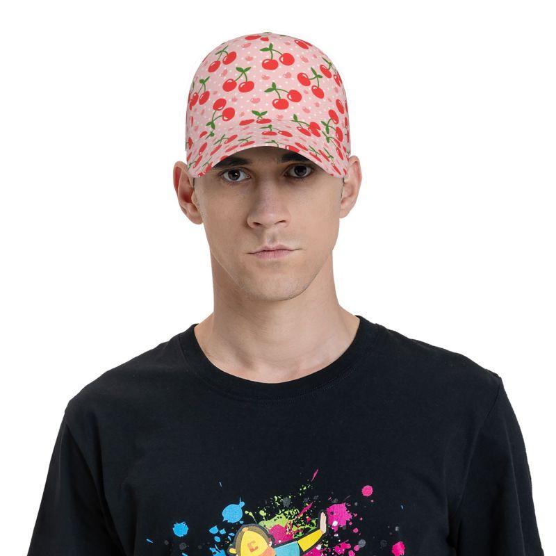 Red Cherry Pink Hearts Print Baseball Cap Unisex Hip Hop Adjustable Snapback Cap Outdoor Sports Sun Caps for Men Women