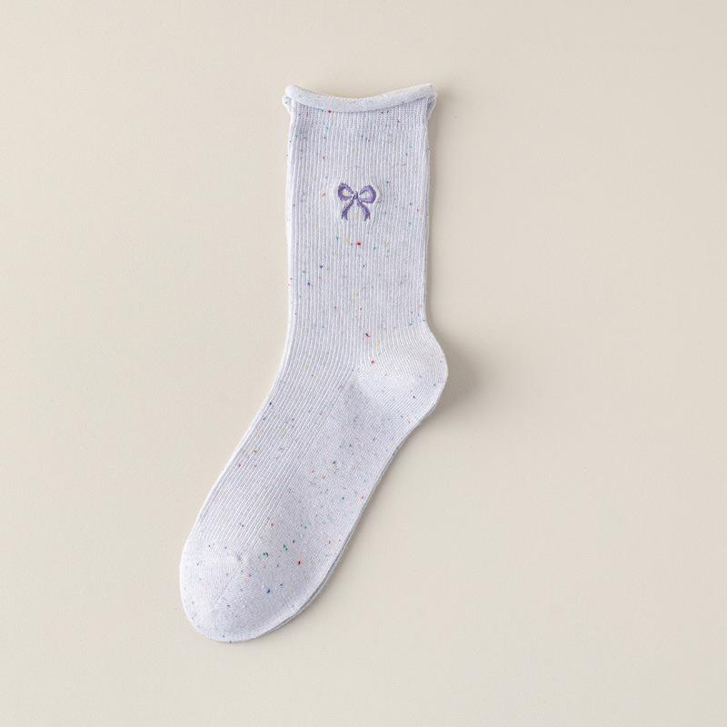5/10 Pairs Comfortable Casual Autumn Winter Socks for Women Korean Style Instagram Inspired Lace Mid Calf Socks Bow Embroidery Loose Fit Pile Socks