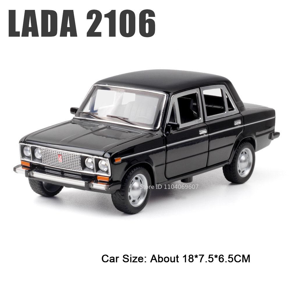 1:24 Lada 2106 Police Car Model Toy Metal Diecast Vintage Cars Sound Light Doors Opened Pull Back Simulation Vehicles Kids Gifts