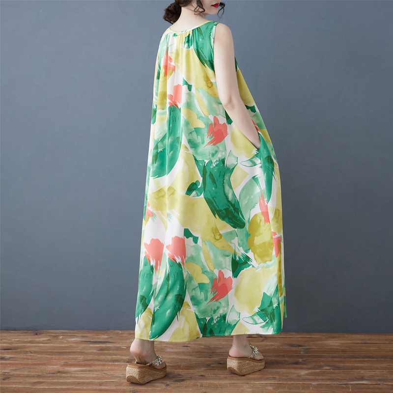 Women's Loose Chiffon Mid Length Dress Long Skirt