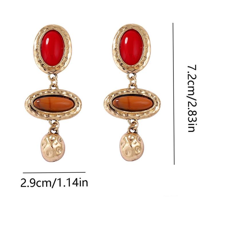 Vintage Texturierte Bunte Ellipse Mehrschichtige Hängeohrringe Für Frauen Modeschmuck Feiertagsparty Geschenke