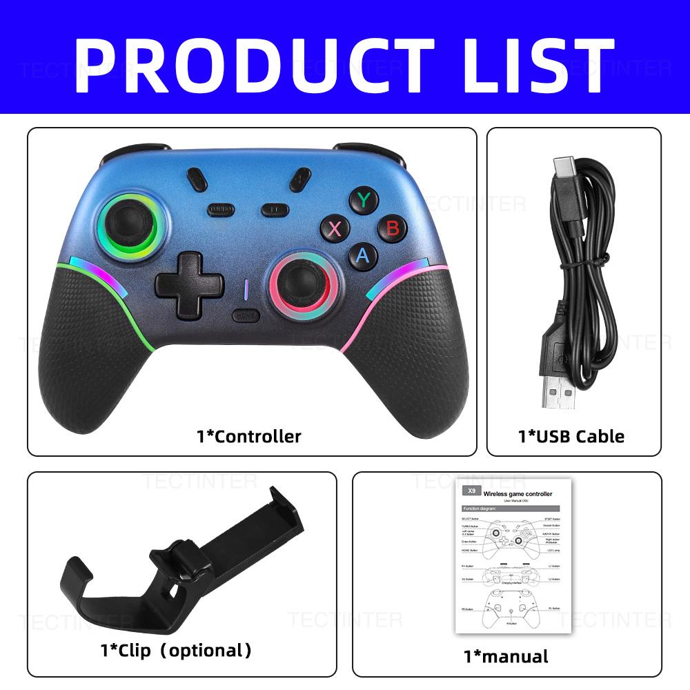 RGB Wireless BT Controller for Nintendo Switch 1/2/OLED Gamepad for Android Phone/PC Hall Effect Joystick with Turbo Function