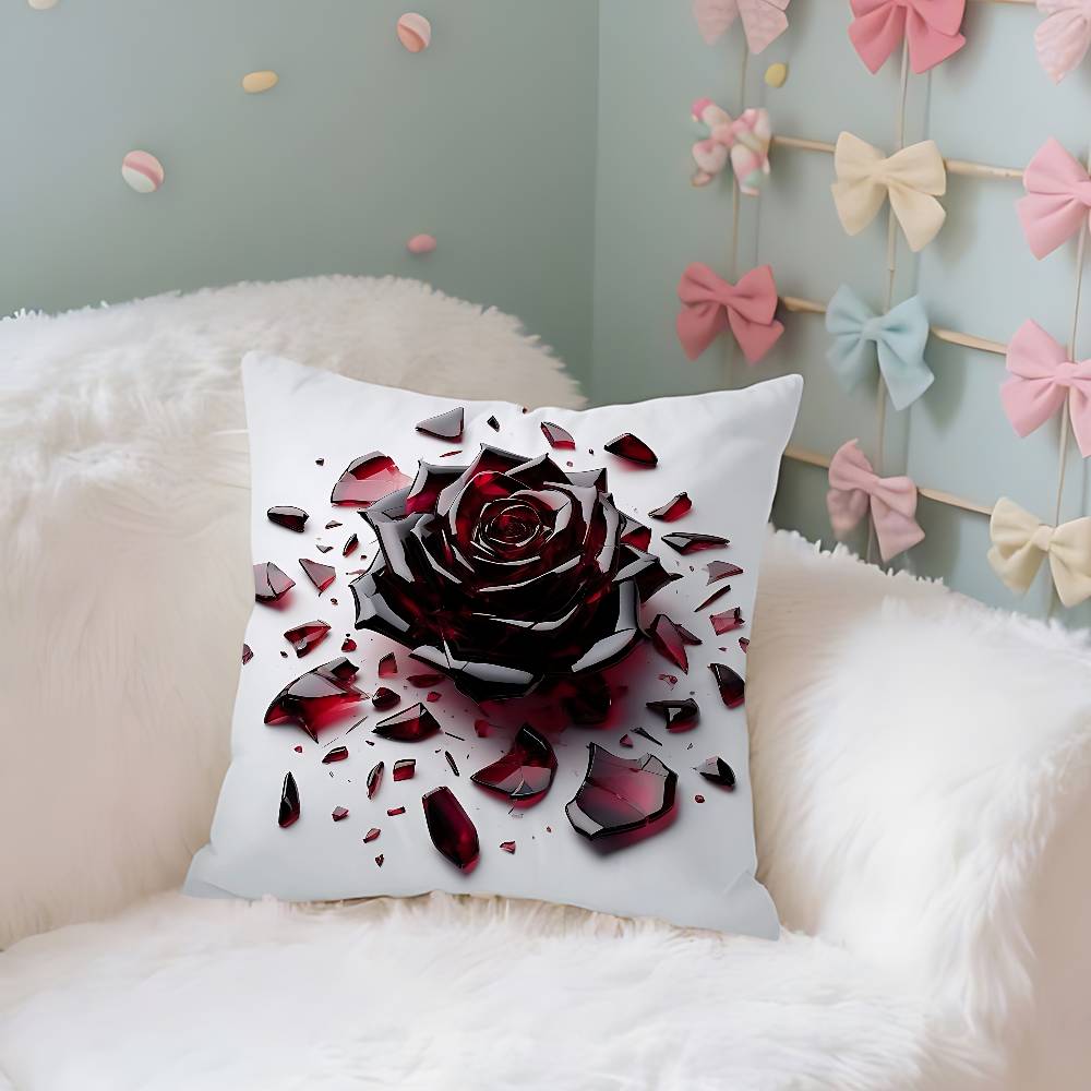 4 Stück Schwarzes Rotes Rosen-Etui Plüschstoff Weiche Kissenhülle Doppelseitiger Druck Kissenbezug Haushaltsgeschenke