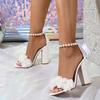 Women's Open Toe High Heel Sandals with Ribbon Pearl Chain - Plus Size Evening Summer Shoes
