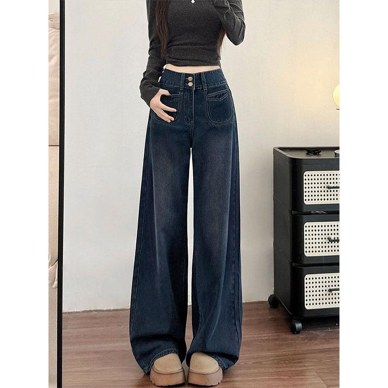 High Waist Retro Wide Leg Jeans for Women - Plus Size & Velvet Lined, Slimming A-Line Pants for Pear Shapes (Autumn/Winter)