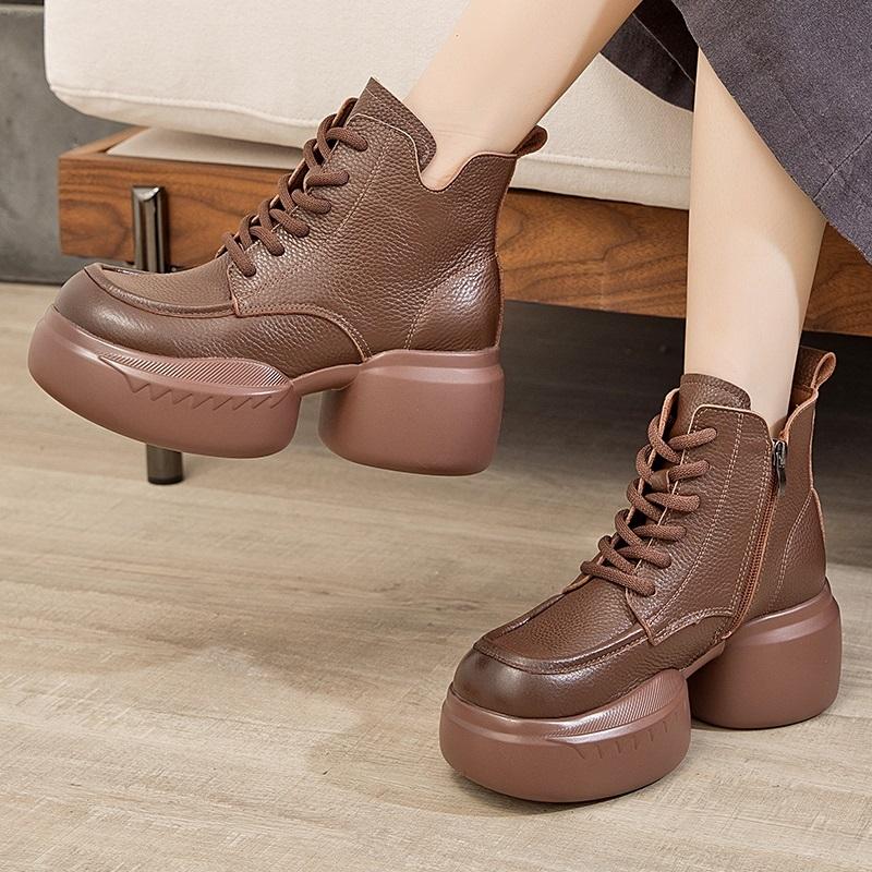 GKTINOO Genuine Leather Women Short Boots 2025 New Autumn Winter Round Toe Handmade Retro Thick Soled Platform Shoes