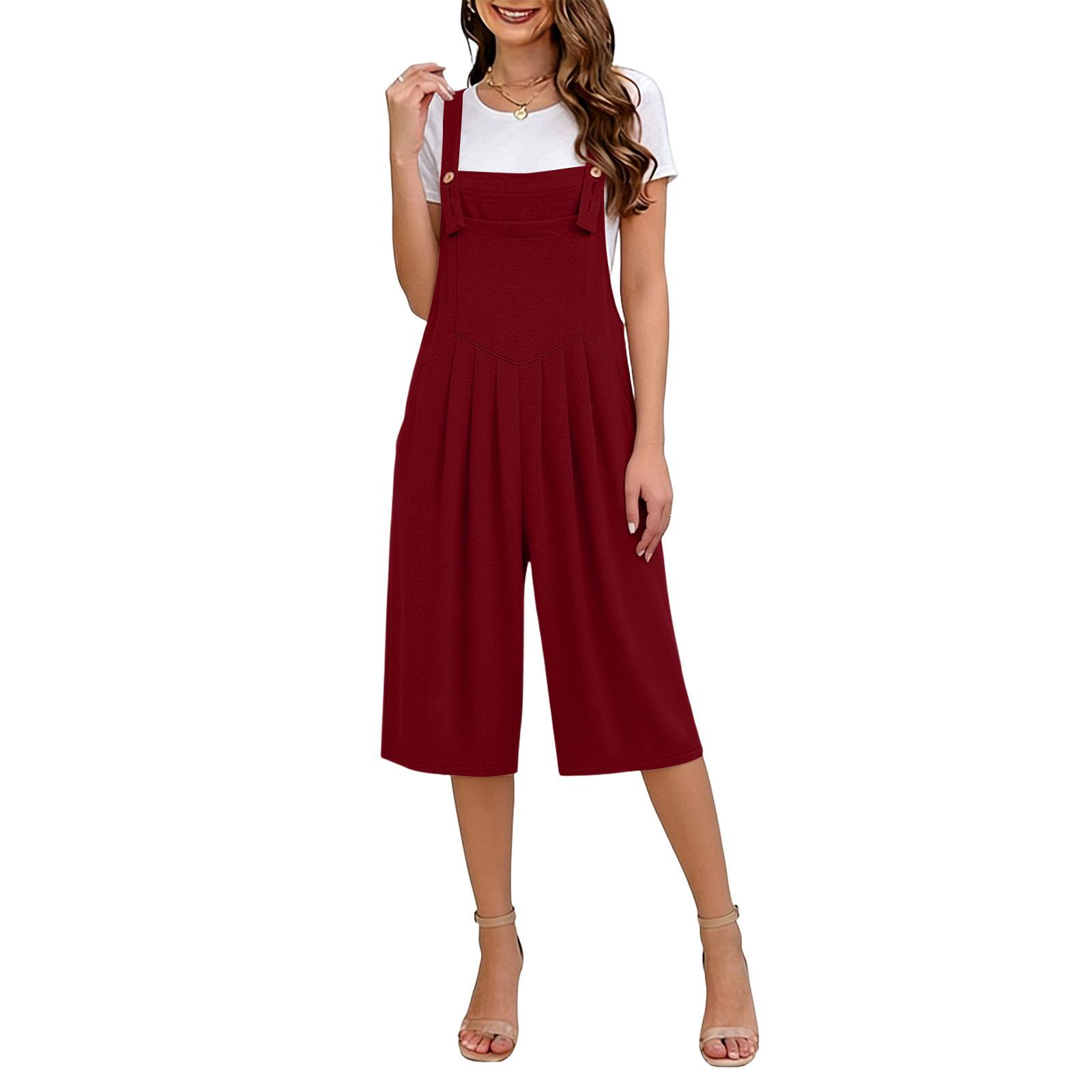 

Women s Casual Short-Sleeved Loose Pocket Overalls Long Jumpsuit XL винний