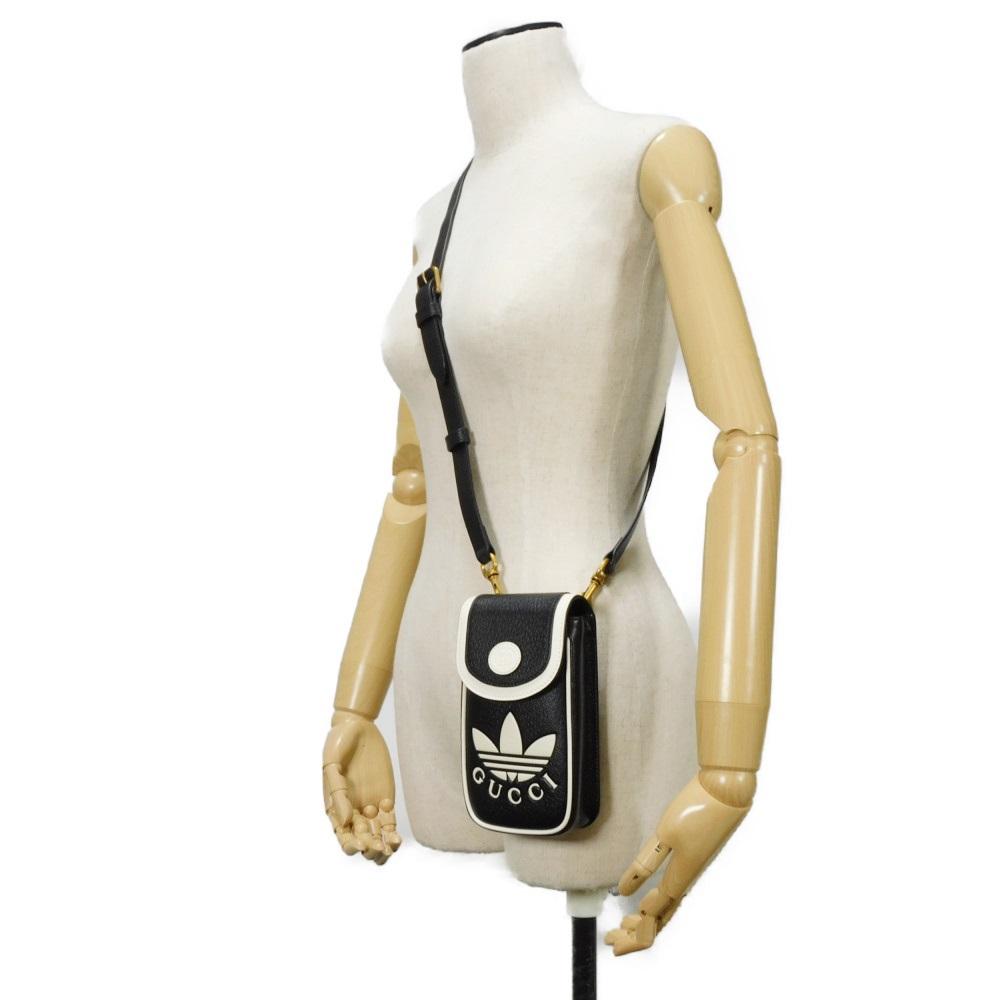 Used Adidas Phone Holder 9539 721794 AAA8K 8495 7921 Trefoil Logo White Excellent Condition Interlocking G Black Men's