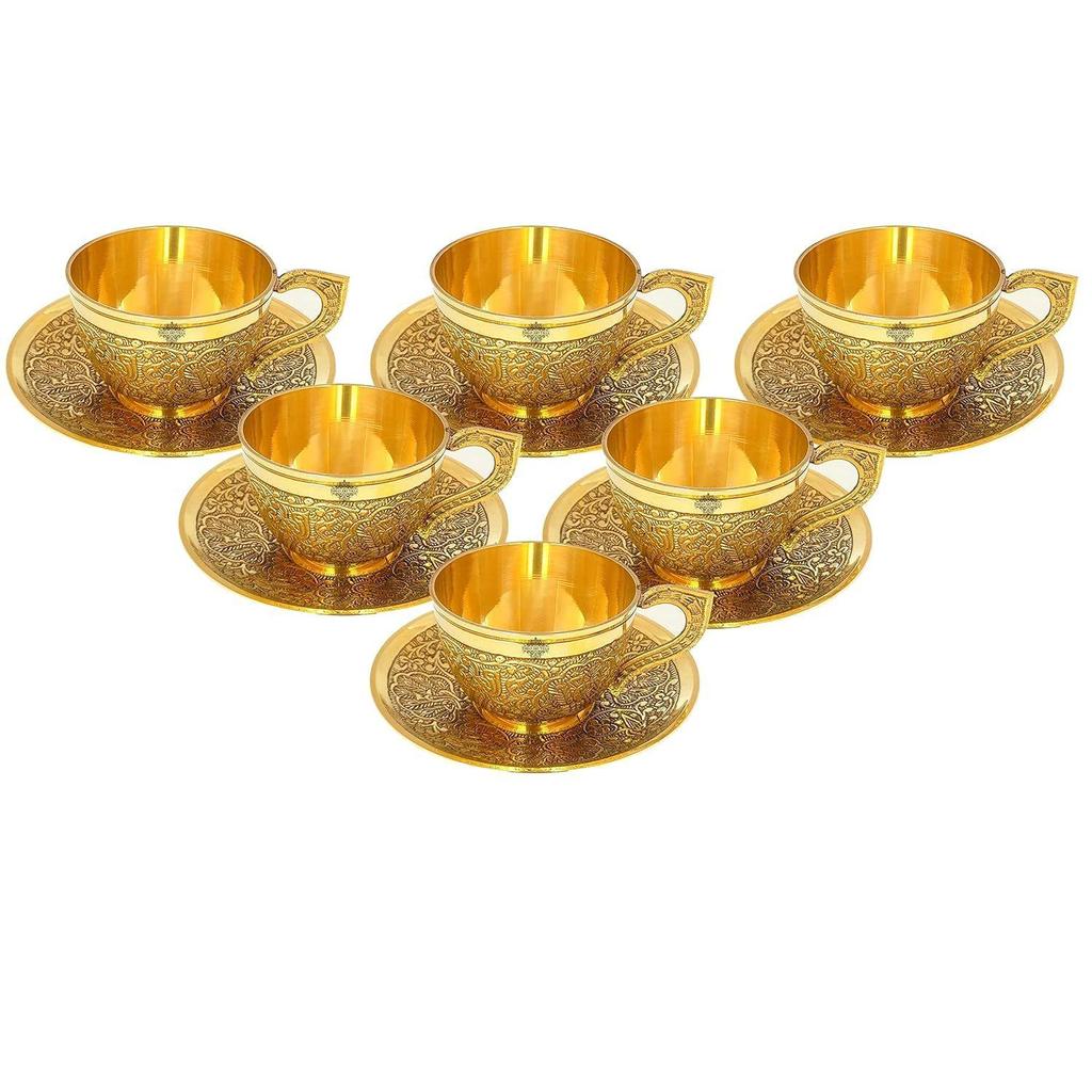 Tasse et soucoupe en laiton pur avec motif en relief, pour servir le thé, le café, vaisselle