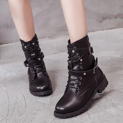 Punk Style Motorcycle Boots For Women Autumn 2019 Short Velvet Buckle Boots Ladies Shoes Winter Boots Women