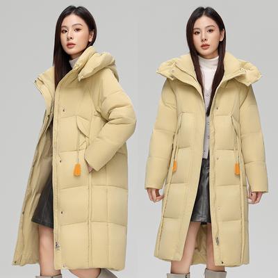 Women's Winter Long Knee Fashion Korean Version Hooded Thickened Knee White Duck Down Jacket