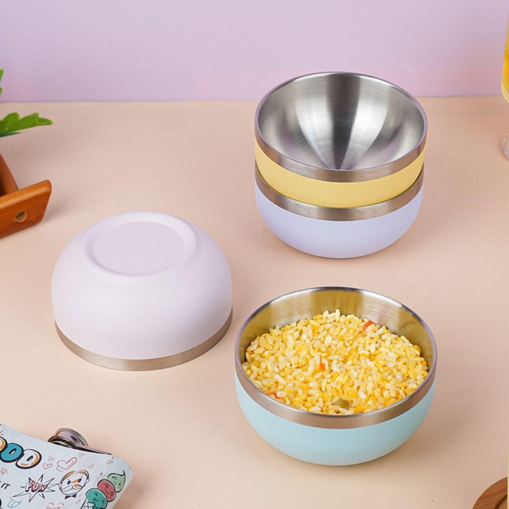Round Bowl Fruit Salad Bowl Multi-color Food Container Stainless Steel Bowl Kitchen Tableware