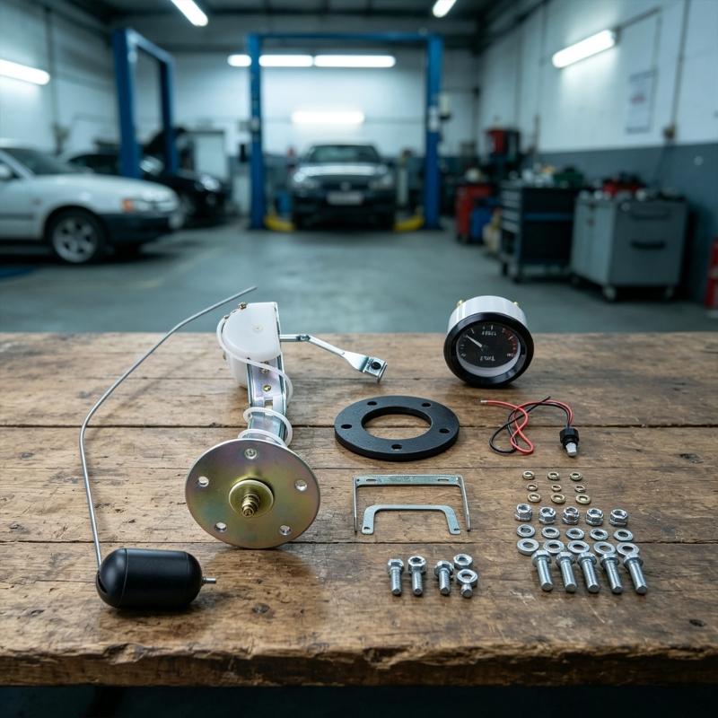 12V Fuel Level Gauge with Float Sensor Kit, 52mm 2 Inch Black Face Instrument for Tank Monitoring, Panel Service, and Replacement Projects