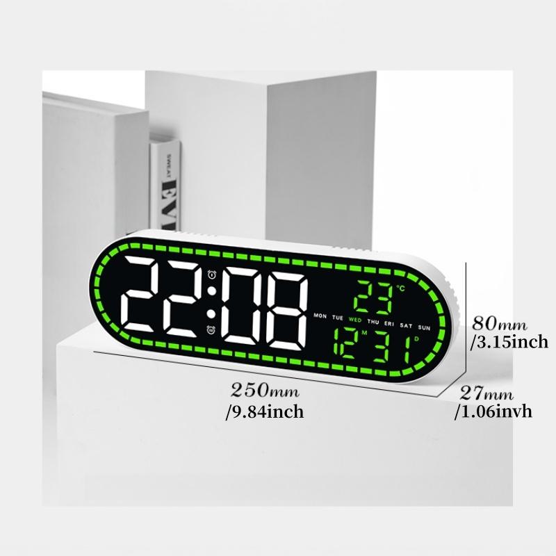 Digital Wall Clock Temperature LED Clock Week Date 2 Alarms Brightness Adjustment Timer Snooze Second 12/24H USB Powered Clock