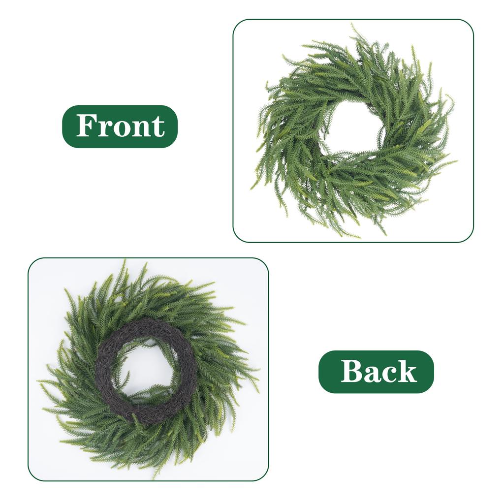 24in Norfolk Pine Wreath for Front Door Artificial Christmas Wreaths Faux Green Wreath for Wall Window Indoor Outdoor Xmas Decor