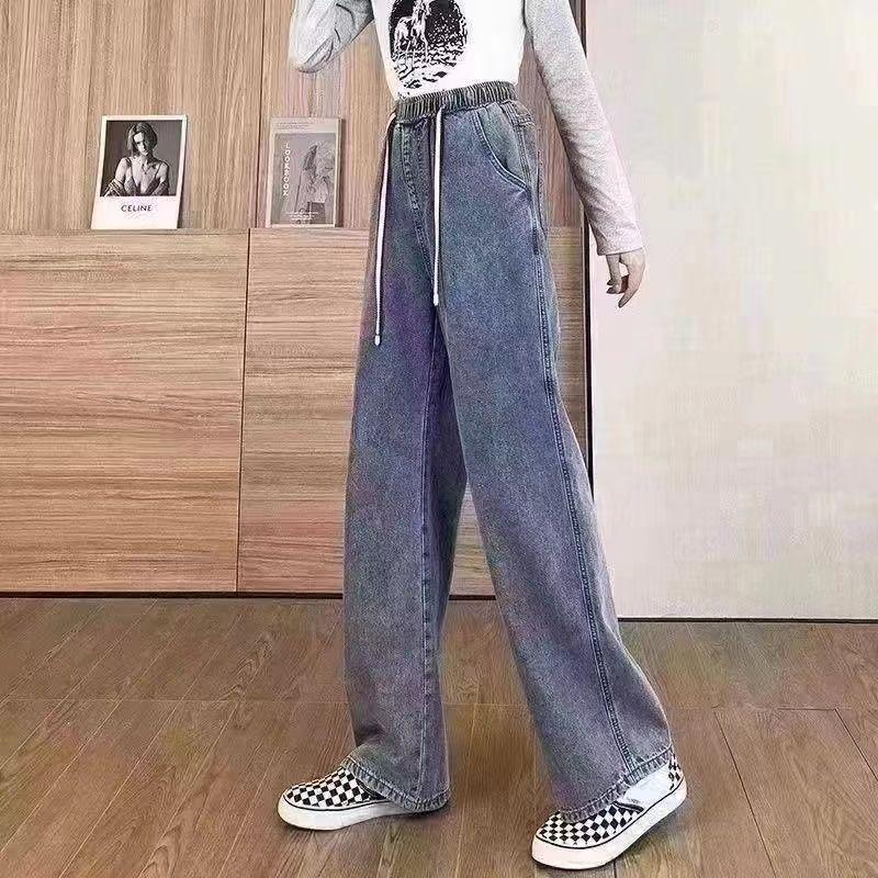 Colorblock Winterset: Lässiger Baumwollmantel im koreanischen Stil & Jeans mit Kordelzug für Studentinnen