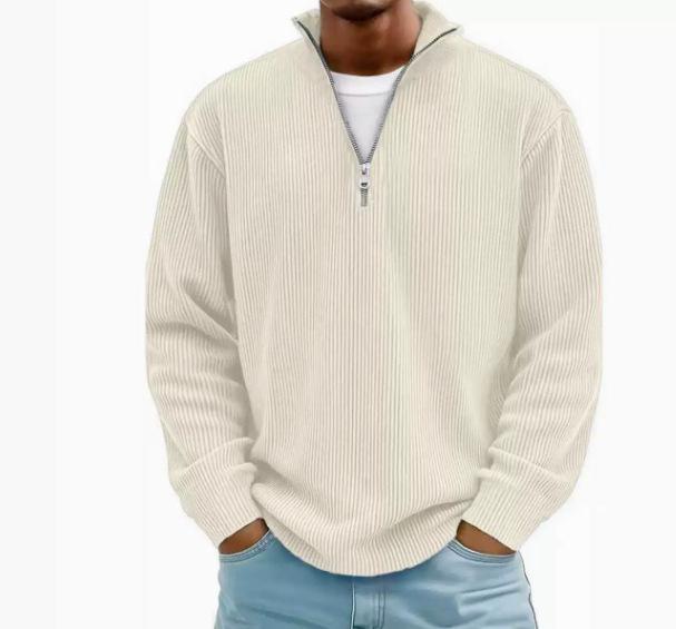 2026 Autumn Men's Casual Corduroy Polo Shirt with Stand-up Collar and Zipper