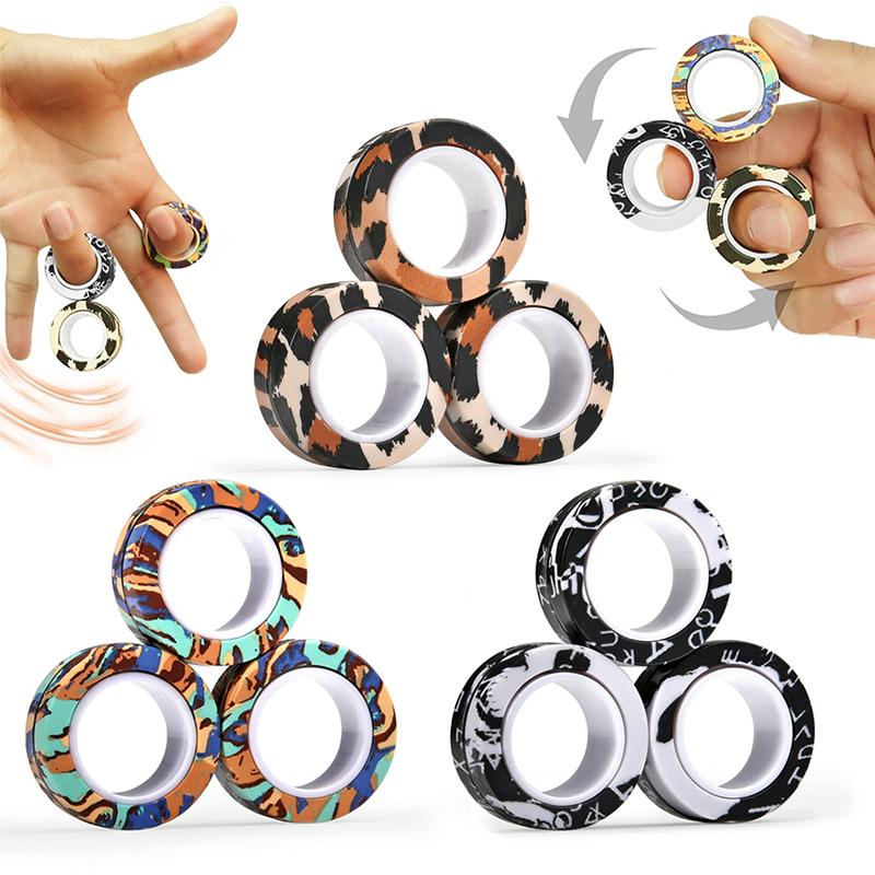 3Pcs NEW Anti-stress Magnetic Rings Magnetic Bracelet Ring Unzip Toy Magic Ring Props Tools Decompression Toys Finger Rings Toy