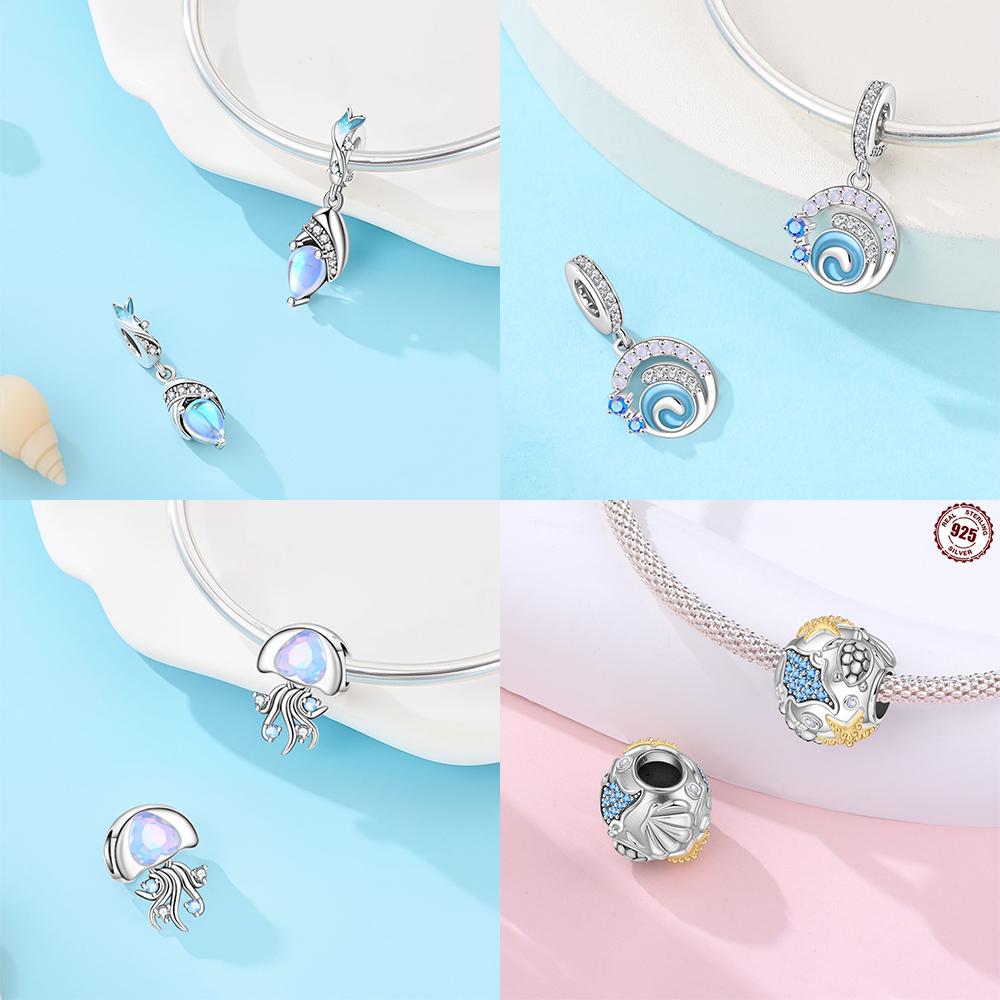 Charms 925 Silver Blue Turtle Hermit Crab Fortune Cat Beads Fit Bracelet Women Luxury Jewelry Diy Friend Fine Gift
