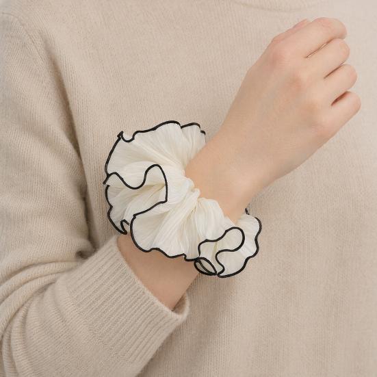 2Pcs Hair Ties for Women, Soft Fabric Oversized Hair Ropes, Ruffled Design Back Head Bun Hair Bands, Hair Accessories for Daily Life School Office