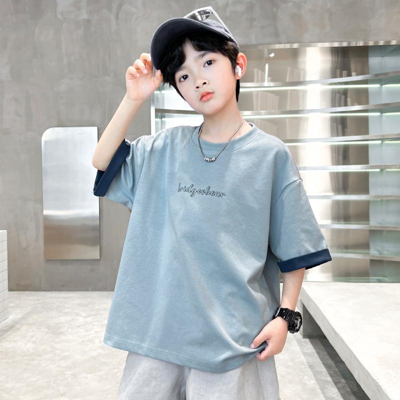 Short Sleeved Boys' T-shirt Summer Thin Version 2026 New Children's Summer Outfit Half Sleeved Pure Cotton Big Boy's Top