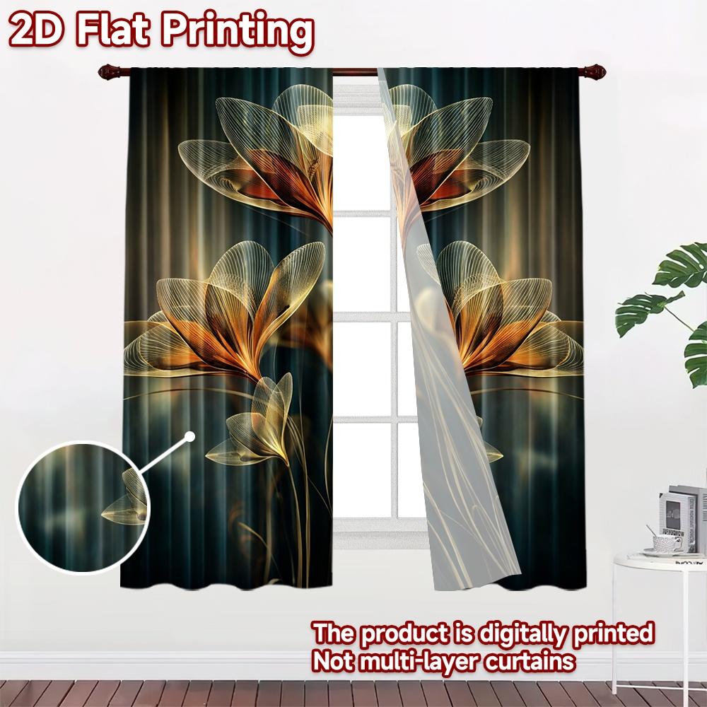 2D flat printing 2pcs Curtain Window Treatment Curtains Glowing Flowers Digital Printed Polyester Drapes Seasonal Party &