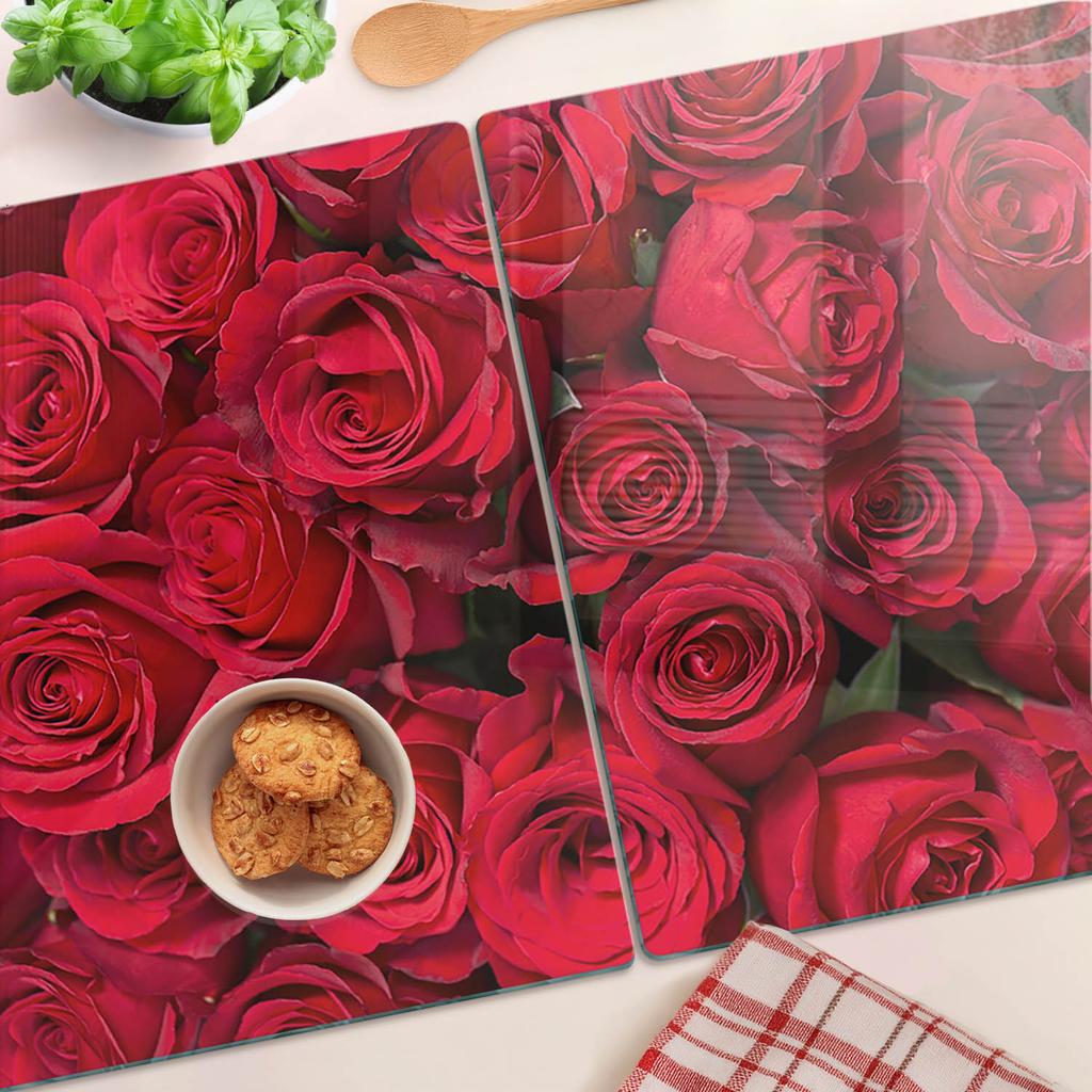 Ozdobne Deski Szklane Do Krojenia I Serwowania Czerwone Róże 2X40X52 Cm