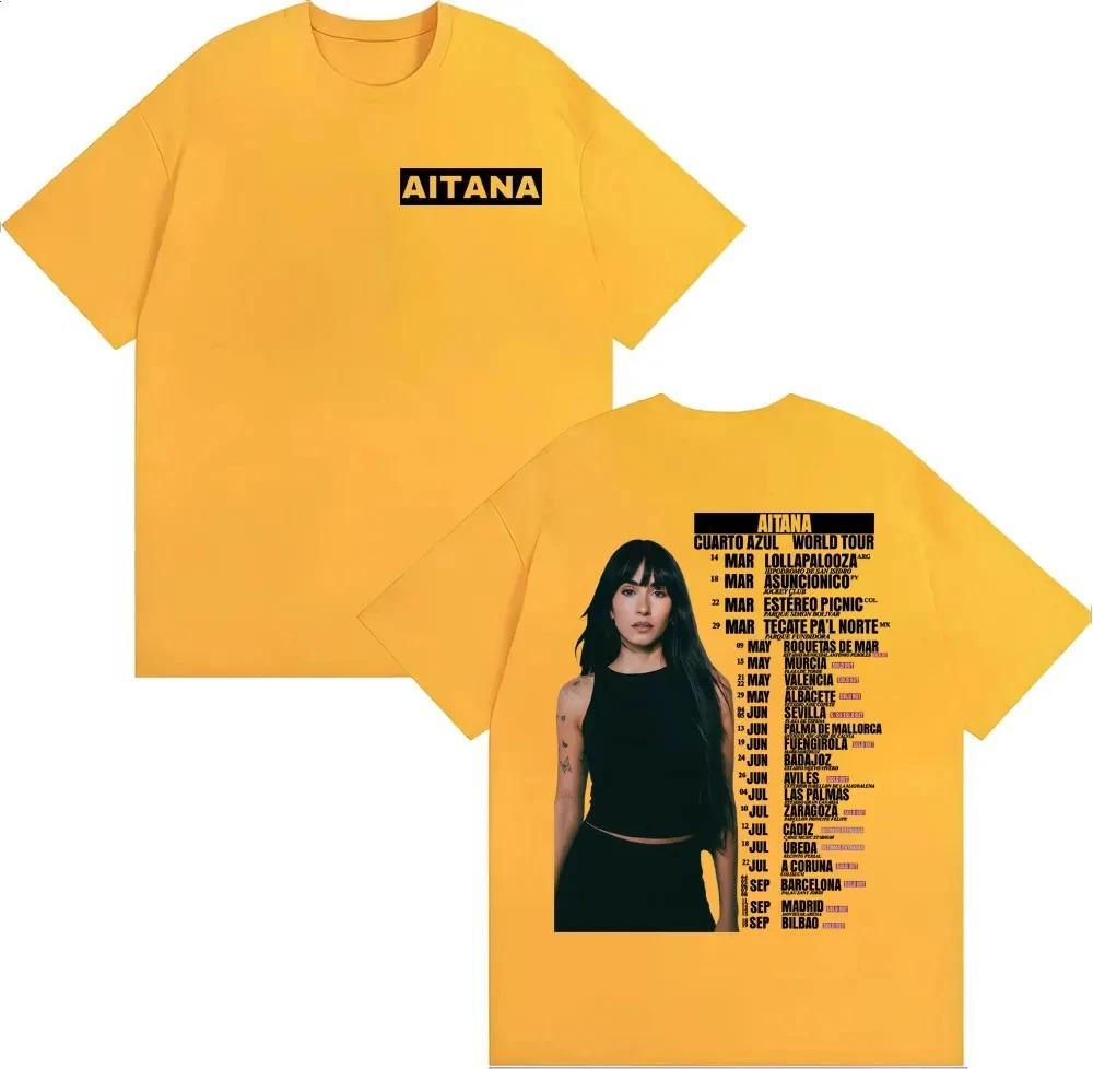 Aitana Cuarto Azul World Tour Double Sided T-Shirt Pop Singer Merch Casual Black Gray Cotton Unisex T-shirts